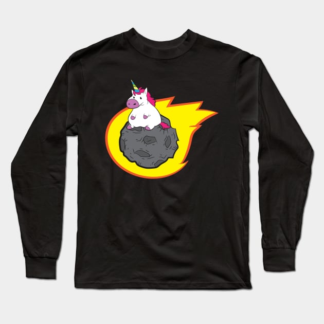 Asteroid Shirt | Unicorn Riding On Asteroid Gift Long Sleeve T-Shirt by Gawkclothing